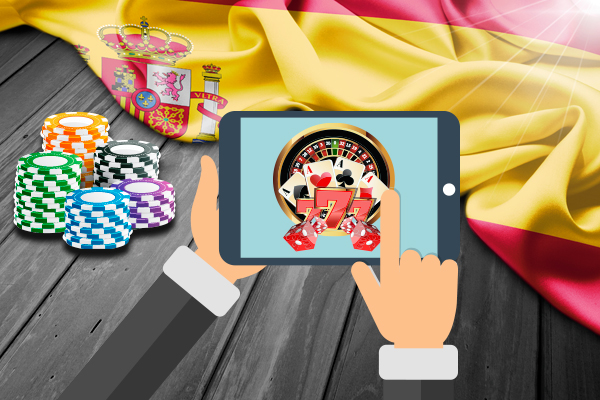 tablet, bandera España, chips, juegos casino online